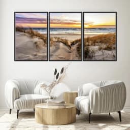 Kit Quadros Decorativos Mar Com Pôr Do Sol