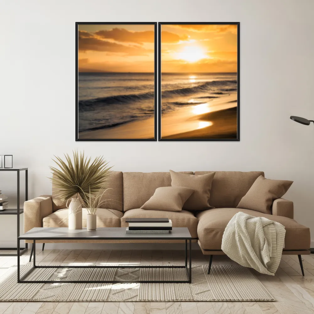 Kit Quadros Decorativos Praia Com Pôr Do Sol